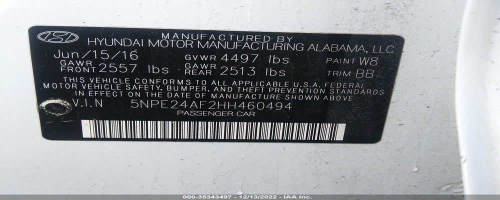 5NPE24AF2HH460494 2017 HYUNDAI SONATA photo no. 9