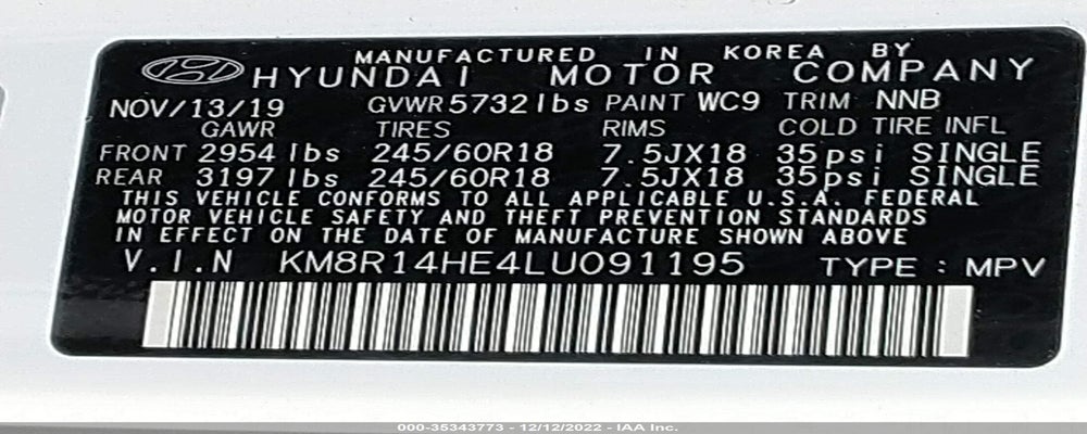 KM8R14HE4LU091195 2020 HYUNDAI PALISADE photo no. 9