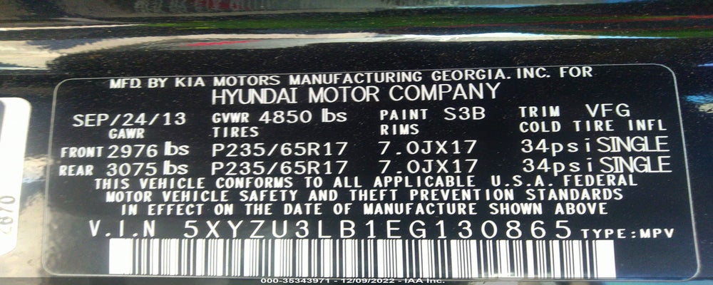 5XYZU3LB1EG130865 2014 HYUNDAI SANTA FE SPORT photo no. 9