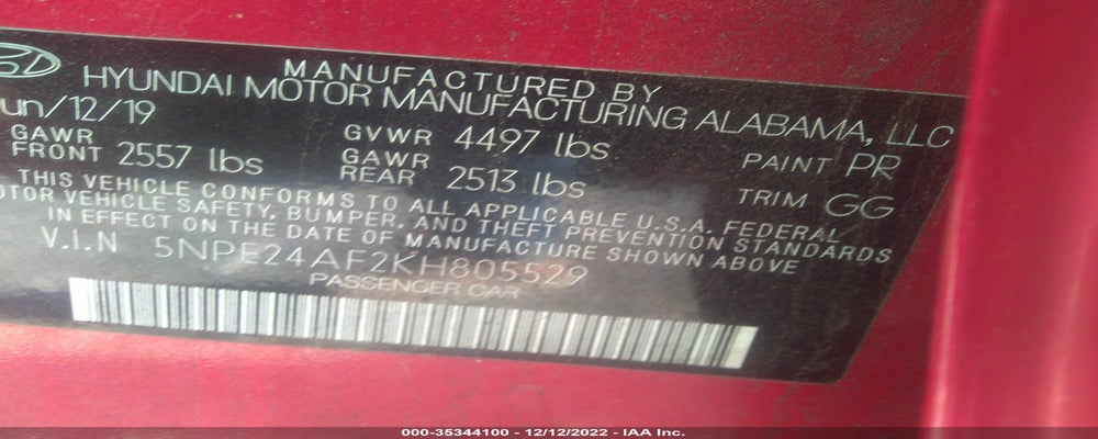 5NPE24AF2KH805529 2019 HYUNDAI SONATA photo no. 9