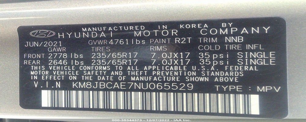 KM8JBCAE7NU065529 2022 HYUNDAI TUCSON photo no. 9