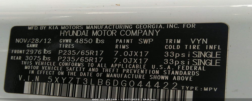 5XYZT3LB6DG044422 2013 HYUNDAI SANTA FE photo no. 9
