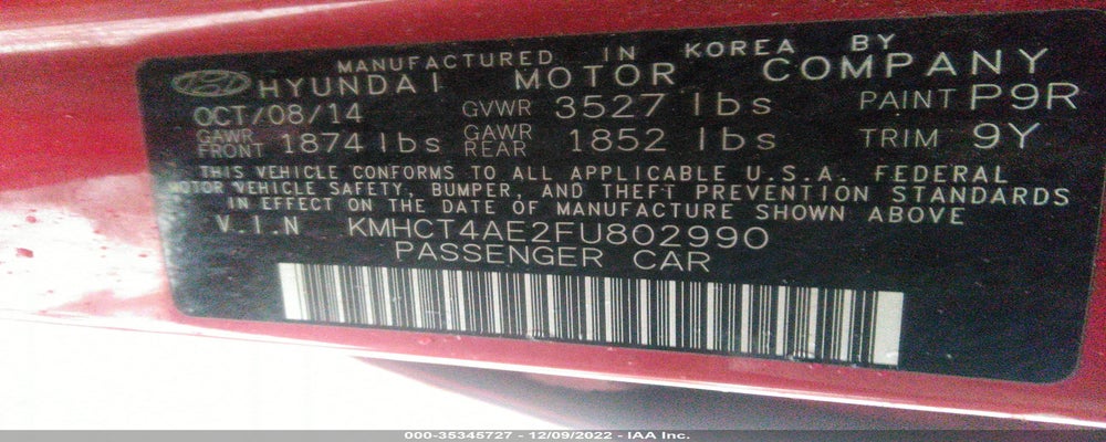 KMHCT4AE2FU802990 2015 HYUNDAI ACCENT photo no. 9