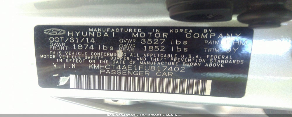 KMHCT4AE1FU817402 2015 HYUNDAI ACCENT photo no. 9