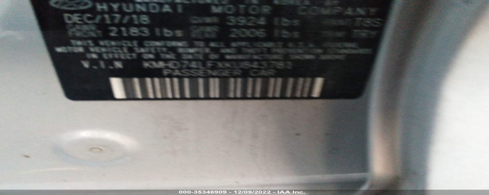 KMHD74LFXKU843781 2019 HYUNDAI ELANTRA photo no. 9
