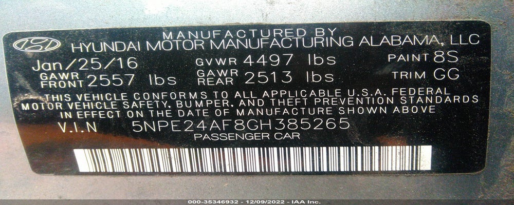 5NPE24AF8GH385265 2016 HYUNDAI SONATA photo no. 9
