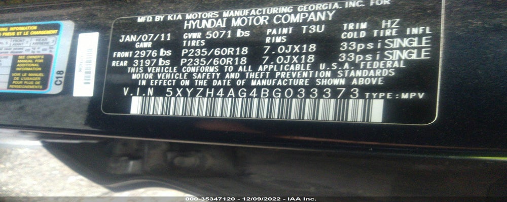 5XYZH4AG4BG033373 2011 HYUNDAI SANTA FE photo no. 9