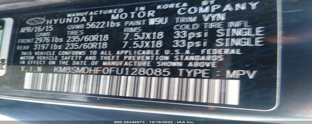 KM8SMDHF0FU128085 2015 HYUNDAI SANTA FE photo no. 9