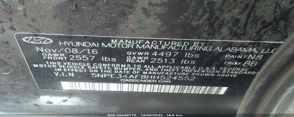 5NPE34AF8HH524552 2017 HYUNDAI SONATA photo no. 9