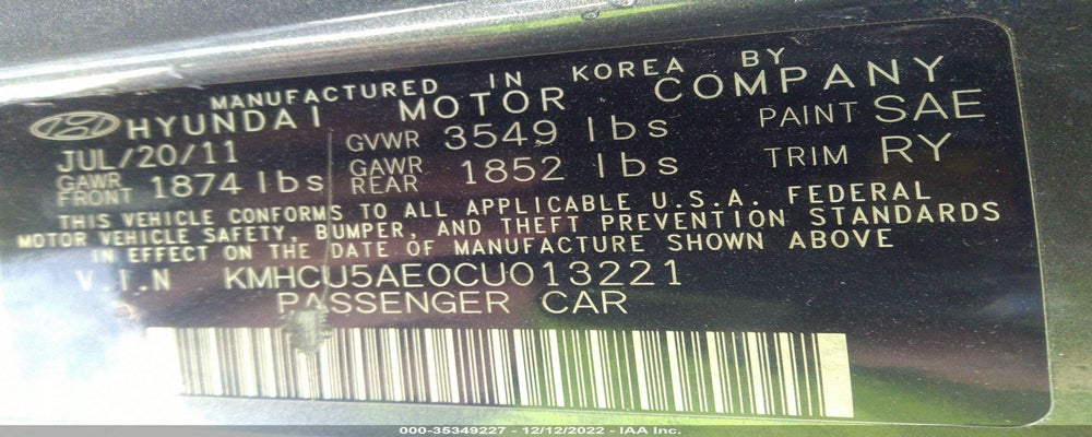 KMHCU5AE0CU013221 2012 HYUNDAI ACCENT photo no. 9