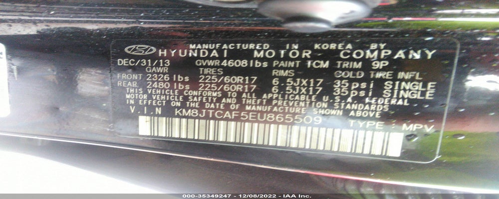 KM8JTCAF5EU865509 2014 HYUNDAI TUCSON photo no. 9