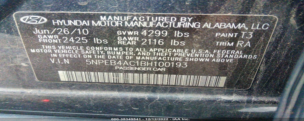5NPEB4AC1BH100193 2011 HYUNDAI SONATA photo no. 9