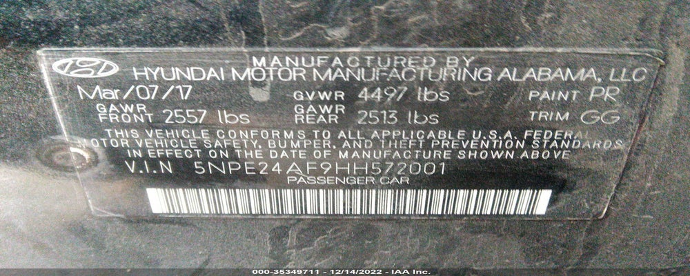 5NPE24AF9HH572001 2017 HYUNDAI SONATA photo no. 9