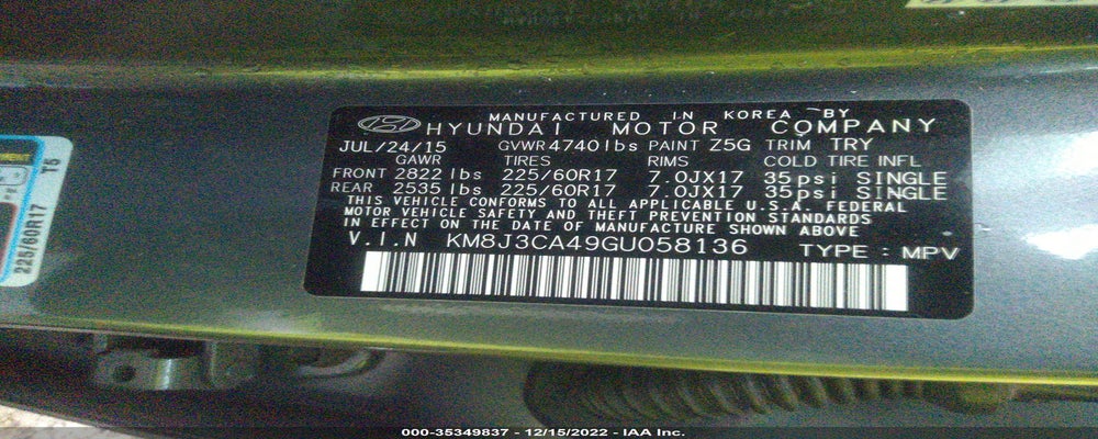 KM8J3CA49GU058136 2016 HYUNDAI TUCSON photo no. 9