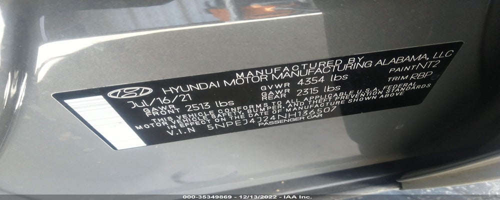 5NPEJ4J24NH136507 2022 HYUNDAI SONATA photo no. 9