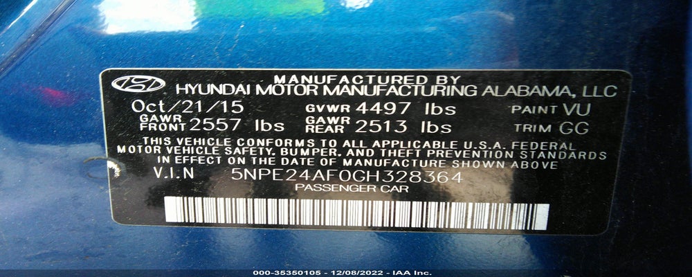 5NPE24AF0GH328364 2016 HYUNDAI SONATA photo no. 9