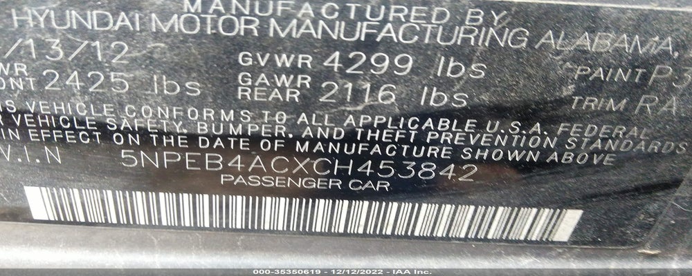 5NPEB4ACXCH453842 2012 HYUNDAI SONATA photo no. 9