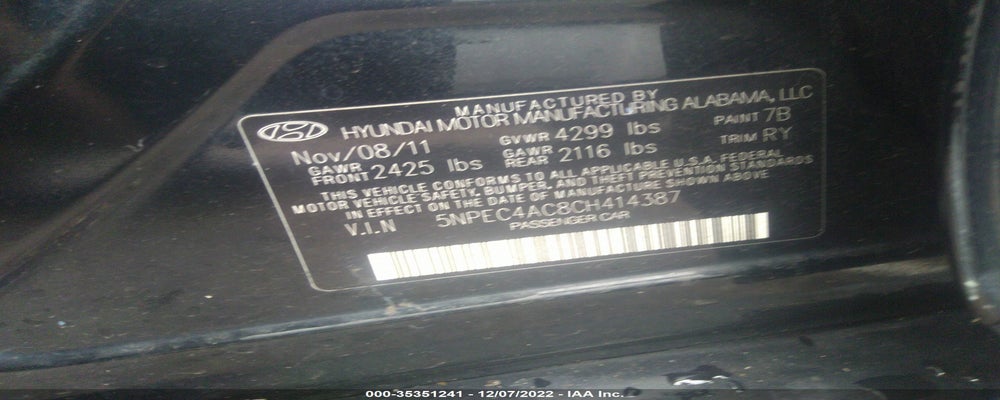 5NPEC4AC8CH414387 2012 HYUNDAI SONATA photo no. 9