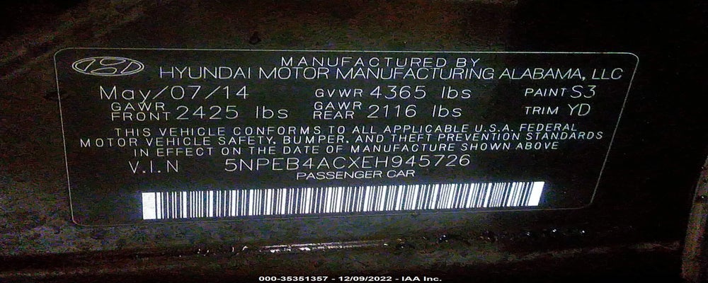 5NPEB4ACXEH945726 2014 HYUNDAI SONATA photo no. 9