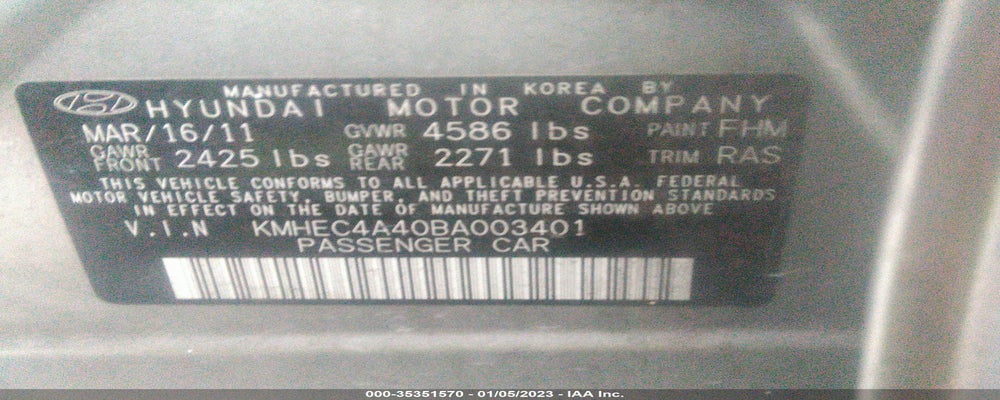KMHEC4A40BA003401 2011 HYUNDAI SONATA photo no. 9