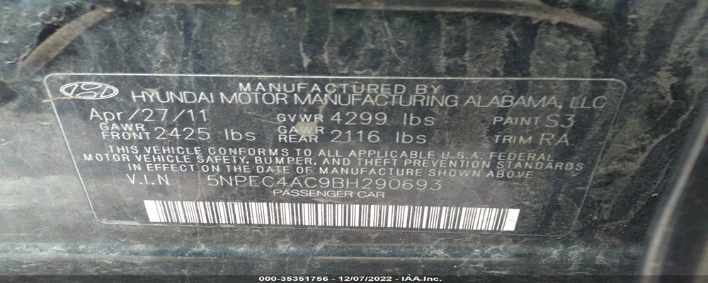 5NPEC4AC9BH290693 2011 HYUNDAI SONATA photo no. 9
