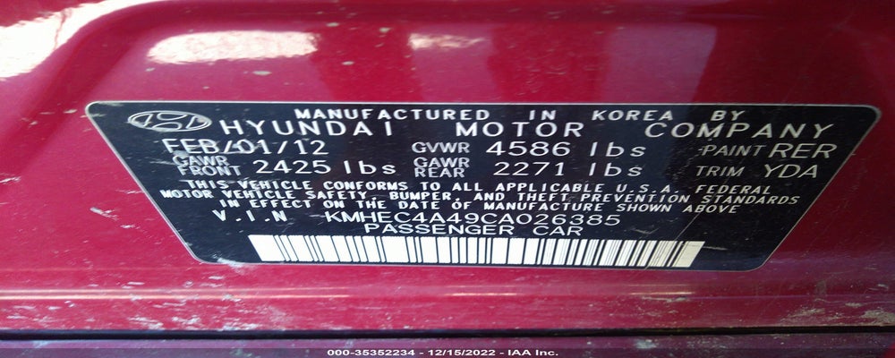 KMHEC4A49CA026385 2012 HYUNDAI SONATA photo no. 9