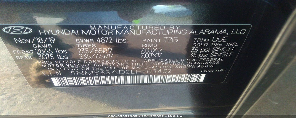 5NMS33AD2LH203432 2020 HYUNDAI SANTA FE photo no. 9