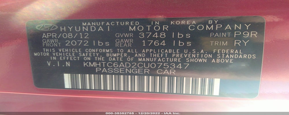 KMHTC6AD2CU075347 2012 HYUNDAI VELOSTER photo no. 9