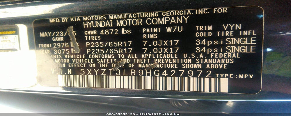 5XYZT3LB9HG427972 2017 HYUNDAI SANTA FE SPORT photo no. 9