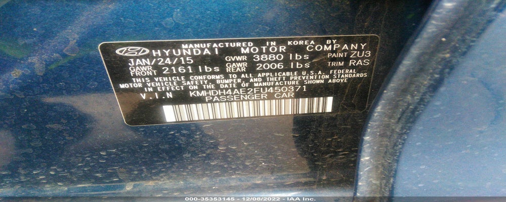 KMHDH4AE2FU450371 2015 HYUNDAI ELANTRA photo no. 9
