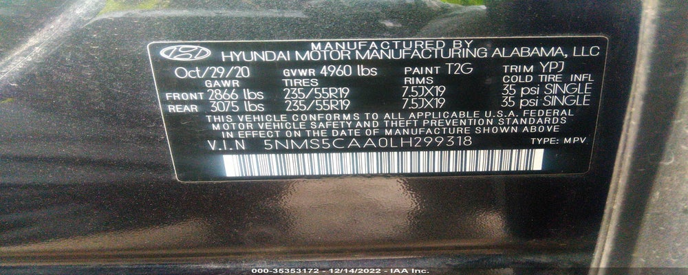 5NMS5CAA0LH299318 2020 HYUNDAI SANTA FE photo no. 9