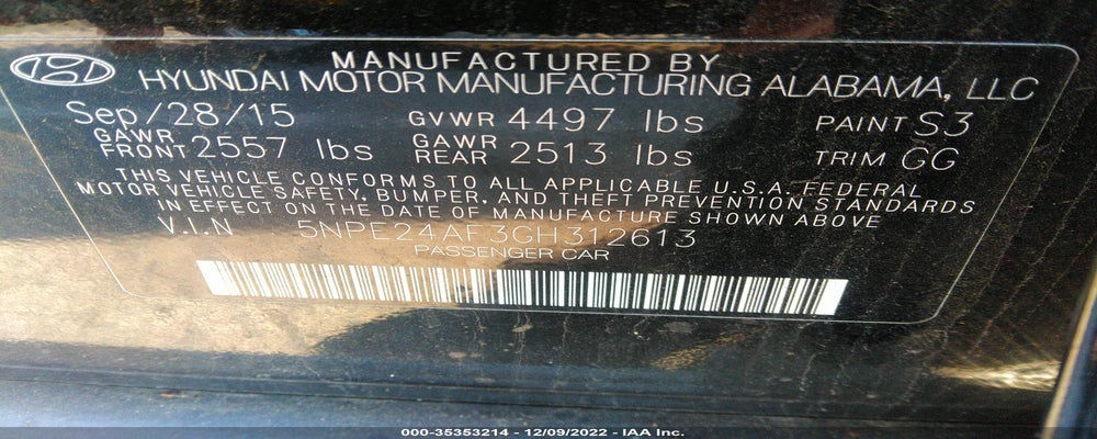 5NPE24AF3GH312613 2016 HYUNDAI SONATA photo no. 9