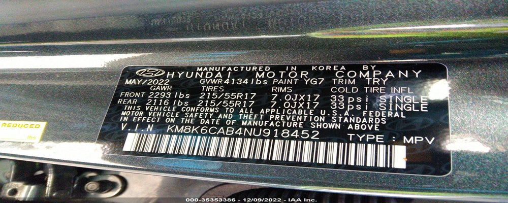 KM8K6CAB4NU918452 2022 HYUNDAI KONA photo no. 9