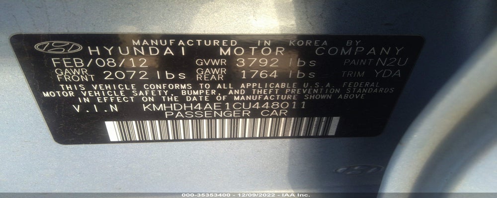 KMHDH4AE1CU448011 2012 HYUNDAI ELANTRA photo no. 9