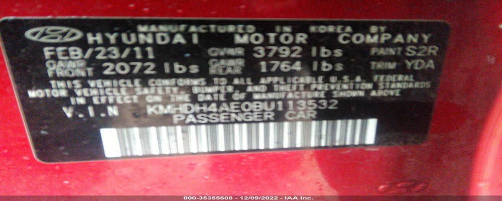 KMHDH4AE0BU113532 2011 HYUNDAI ELANTRA photo no. 9