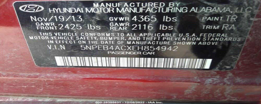 5NPEB4ACXEH854942 2014 HYUNDAI SONATA photo no. 9