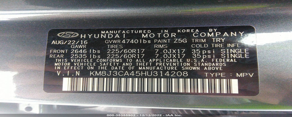 KM8J3CA45HU314208 2017 HYUNDAI TUCSON photo no. 9