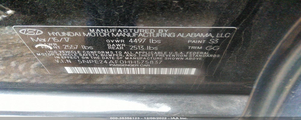 5NPE24AF0HH575837 2017 HYUNDAI SONATA photo no. 9