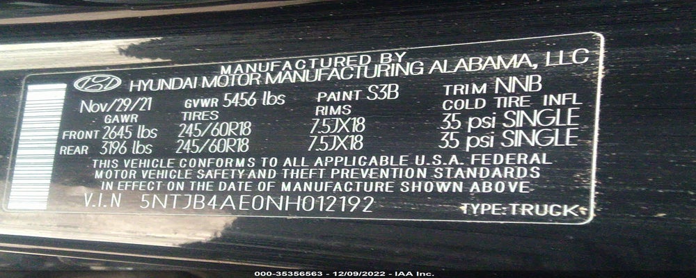 5NTJB4AE0NH012192 2022 HYUNDAI SANTA CRUZ photo no. 9