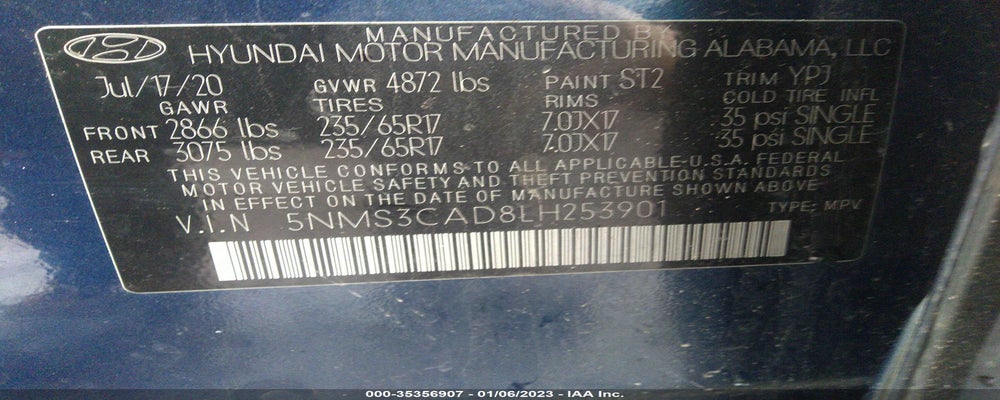 5NMS3CAD8LH253901 2020 HYUNDAI SANTA FE photo no. 9