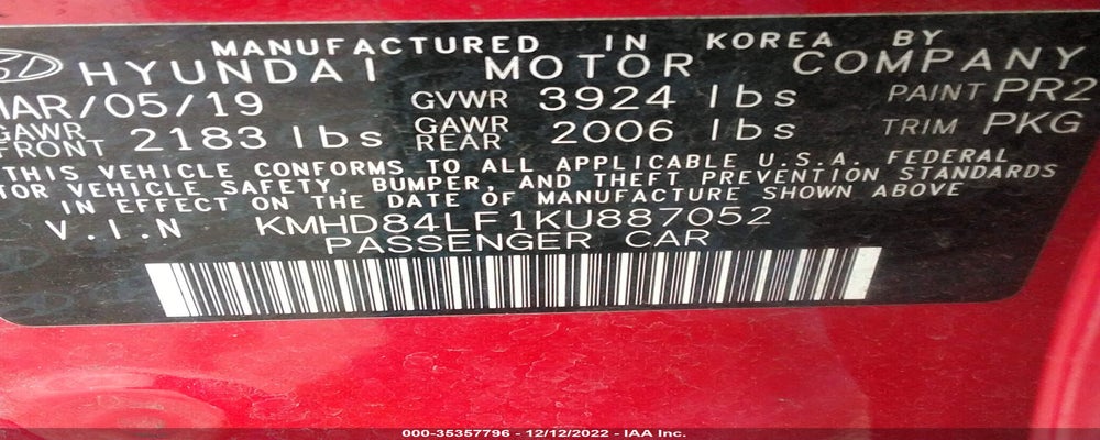 KMHD84LF1KU887052 2019 HYUNDAI ELANTRA photo no. 9
