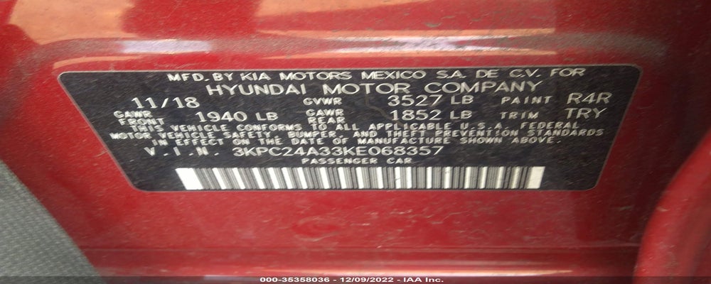 3KPC24A33KE068357 2019 HYUNDAI ACCENT photo no. 9