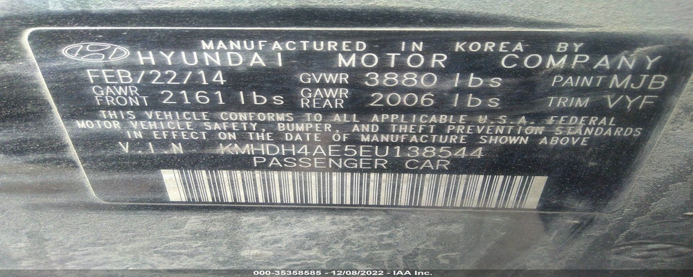 KMHDH4AE5EU138544 2014 HYUNDAI ELANTRA photo no. 9