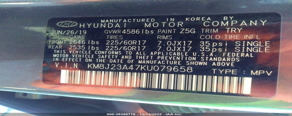 KM8J23A47KU079658 2019 HYUNDAI TUCSON photo no. 9
