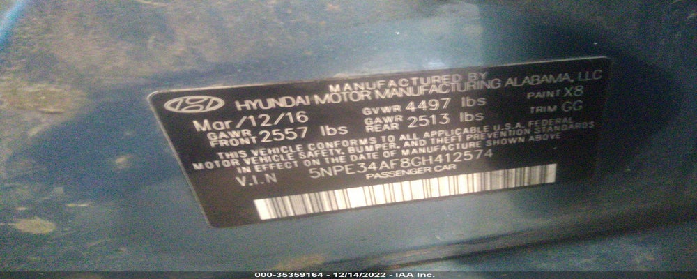 5NPE34AF8GH412574 2016 HYUNDAI SONATA photo no. 9