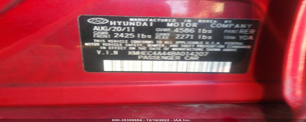 KMHEC4A44BA014207 2011 HYUNDAI SONATA photo no. 9