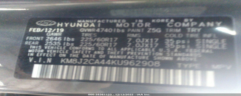 KM8J2CA44KU962908 2019 HYUNDAI TUCSON photo no. 9