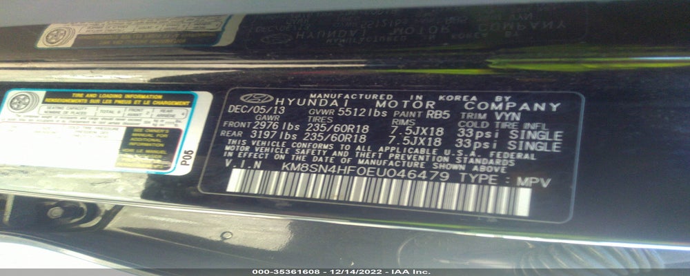 KM8SN4HF0EU046479 2014 HYUNDAI SANTA FE photo no. 9