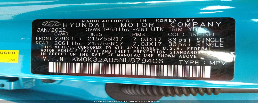 KM8K32AB5NU879406 2022 HYUNDAI KONA photo no. 9