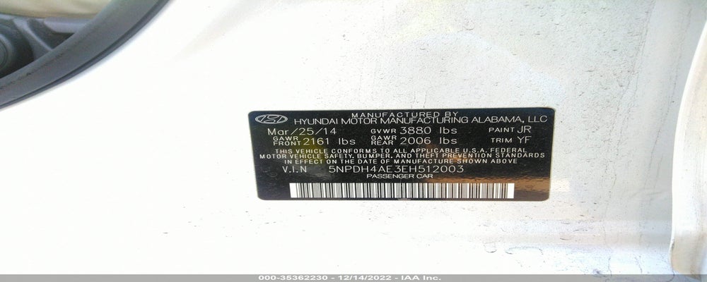 5NPDH4AE3EH512003 2014 HYUNDAI ELANTRA photo no. 9